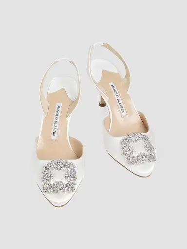 Manolo Blahnik Women's Hangisli 70MM Satin Slingback Pumps - White - Size 10.5 | Thumbnail 4