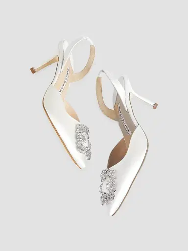 Manolo Blahnik Women's Hangisli 70MM Satin Slingback Pumps - White - Size 10.5 | Thumbnail 6