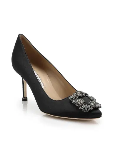 Manolo Blahnik Women's Hangisi 70MM Crystal-Embellished Satin Pumps - Beige - Size 6 | Thumbnail 2