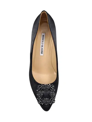 Manolo Blahnik Women's Hangisi 70MM Crystal-Embellished Satin Pumps - Beige - Size 6 | Thumbnail 4