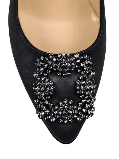 Manolo Blahnik Women's Hangisi 70MM Crystal-Embellished Satin Pumps - Beige - Size 6 | Thumbnail 5
