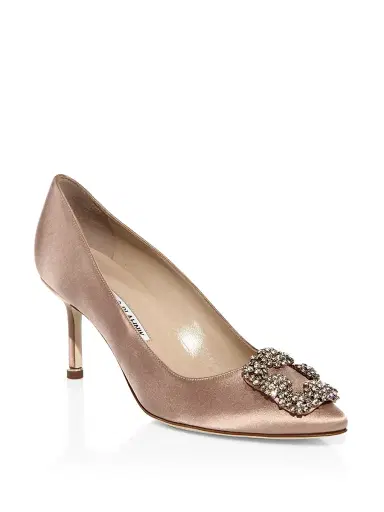 Manolo Blahnik Women's Hangisi 70MM Crystal-Embellished Satin Pumps - Beige - Size 6 | Thumbnail 1