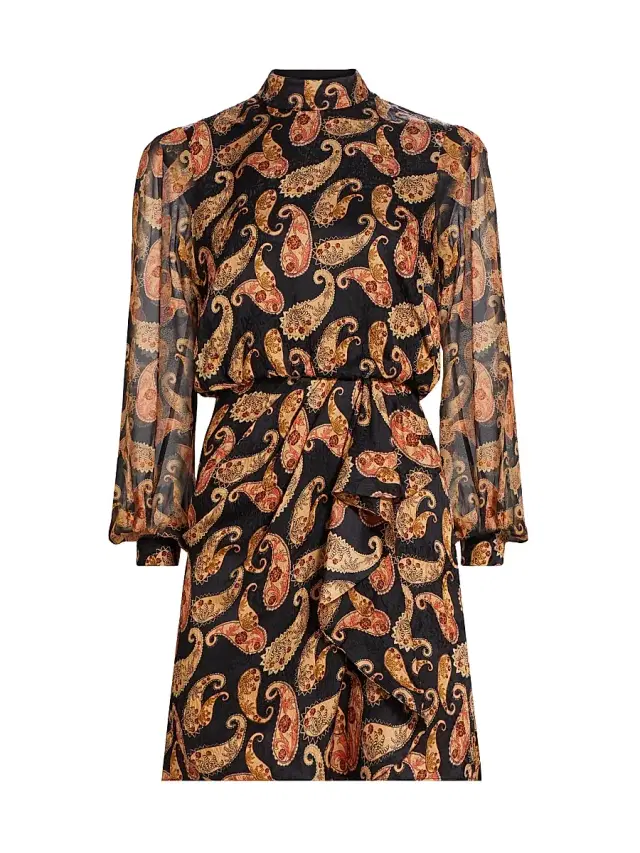 Saloni Women's Isa Paisley Draped Minidress - Ixora Cashew