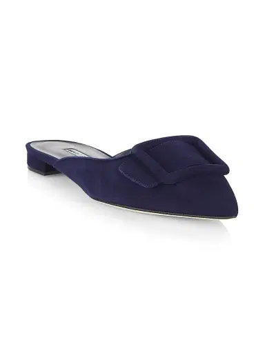 Manolo Blahnik Women's Maysale Suede Flats - Navy - Size 8 | Thumbnail 2