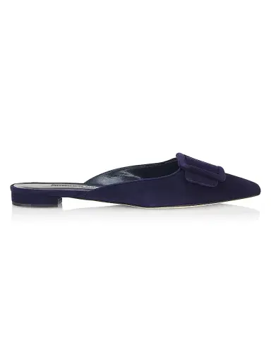 Manolo Blahnik Women's Maysale Suede Flats - Navy - Size 8 | Thumbnail 1