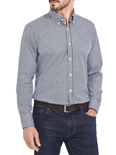 Alder & Green Men's Oxford Slim-Fit Shirt - Navy Gingham | Thumbnail 4 Alder & Green Men's Oxford Slim-Fit Shirt - Navy Gingham | Thumbnail 4