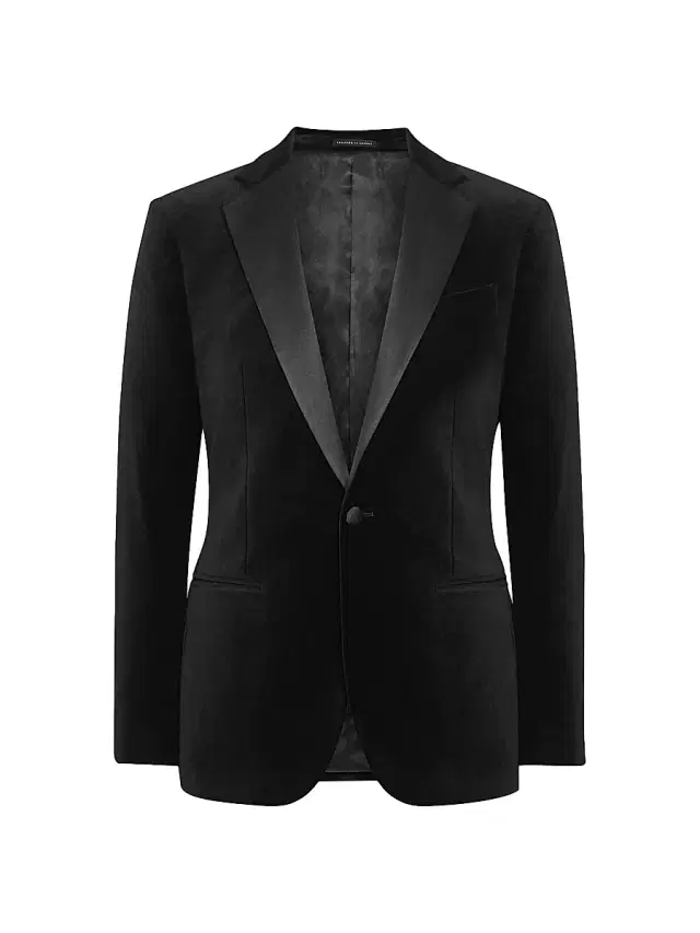 Reiss Men's Cotton-Blend Single-Button Blazer - Ace Black