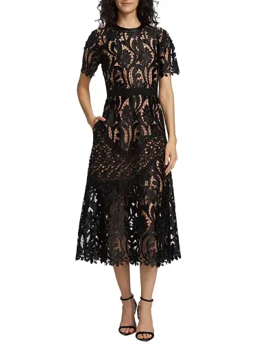 Self-Portrait Women's Prairie Guipure Lace Midi-Dress - Black - Size 2 | Thumbnail 3 Self-Portrait Women's Prairie Guipure Lace Midi-Dress - Black - Size 2 | Thumbnail 3
