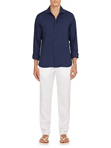 Orlebar Brown Men's Giles Smart Linen Shirt - Navy - Size XXL | Thumbnail 2 Orlebar Brown Men's Giles Smart Linen Shirt - Navy - Size XXL | Thumbnail 2