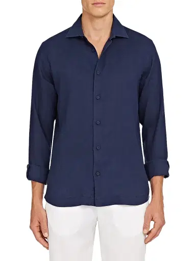 Orlebar Brown Men's Giles Smart Linen Shirt - Navy - Size XXL | Thumbnail 1 Orlebar Brown Men's Giles Smart Linen Shirt - Navy - Size XXL | Thumbnail 1