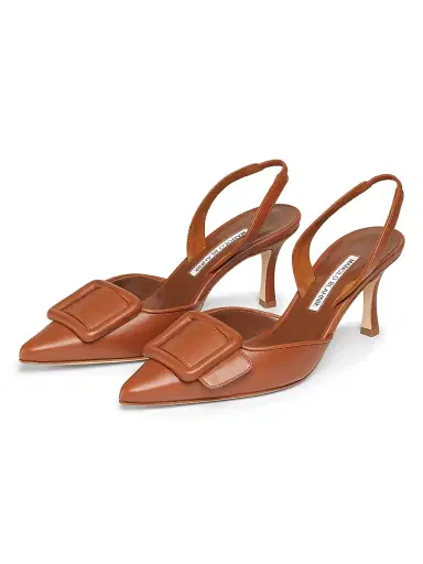 Manolo Blahnik Women's Maysli 70MM Leather Slingback Pumps - Brown - Size 11.5 | Thumbnail 2
