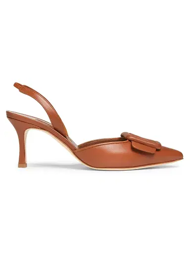 Manolo Blahnik Women's Maysli 70MM Leather Slingback Pumps - Brown - Size 11.5 | Thumbnail 1