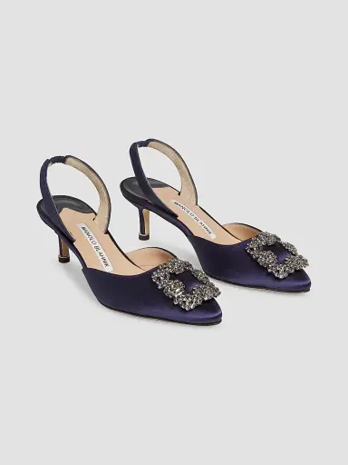 Manolo Blahnik Women's Hangisli 50MM Jewel Buckle Satin Pumps - Navy - Size 7 | Thumbnail 2 Manolo Blahnik Women's Hangisli 50MM Jewel Buckle Satin Pumps - Navy - Size 7 | Thumbnail 2