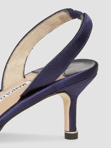 Manolo Blahnik Women's Hangisli 50MM Jewel Buckle Satin Pumps - Navy - Size 7 | Thumbnail 5 Manolo Blahnik Women's Hangisli 50MM Jewel Buckle Satin Pumps - Navy - Size 7 | Thumbnail 5