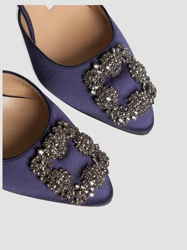 Manolo Blahnik Women's Hangisli 50MM Jewel Buckle Satin Pumps - Navy - Size 7 | Thumbnail 6 Manolo Blahnik Women's Hangisli 50MM Jewel Buckle Satin Pumps - Navy - Size 7 | Thumbnail 6