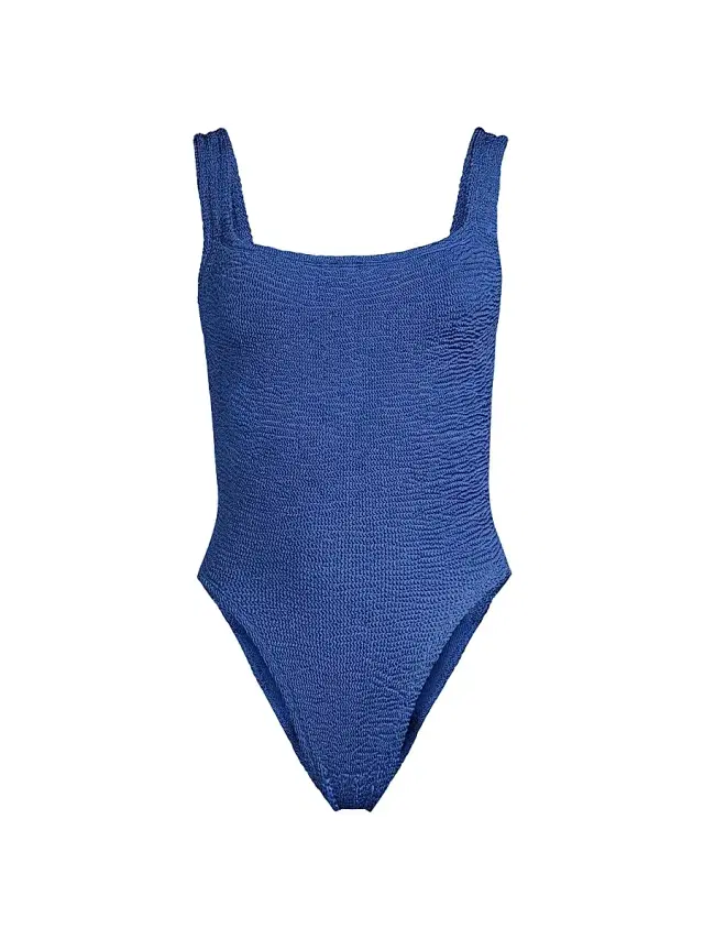 Women's Crinkle One-Piece Swimsuit - Metallic Denim