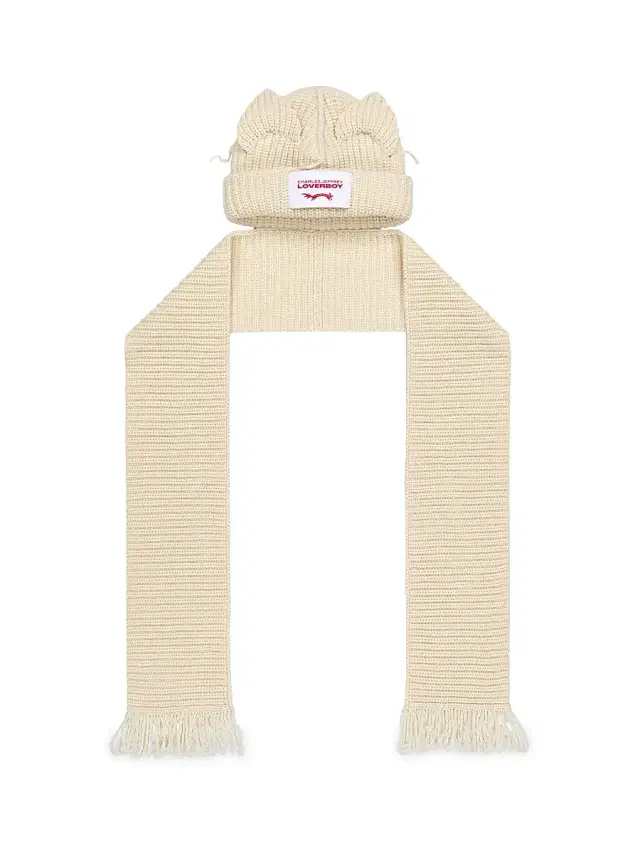 Men's Chunky Ears Beanie Scarf - Ecru