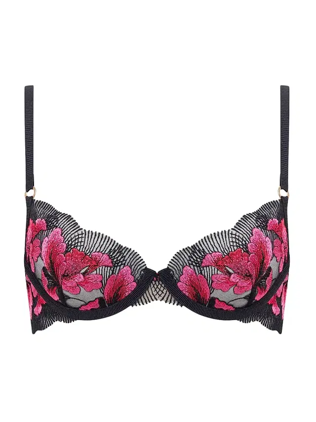 Bluebella Women's Embroidered Floral Underwire Bra - Fuchsia Pink Red Black