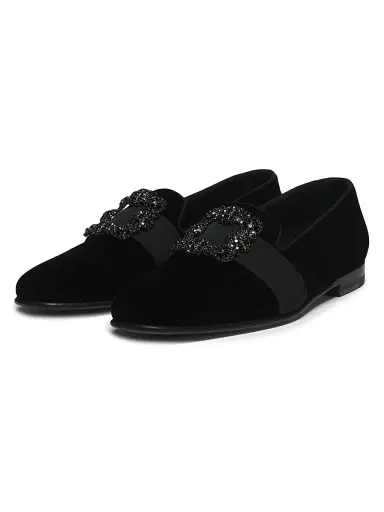 Manolo Blahnik Men's Carlton Crystal-Buckle Loafers - Jet Black Velvet - Size 10 | Thumbnail 2