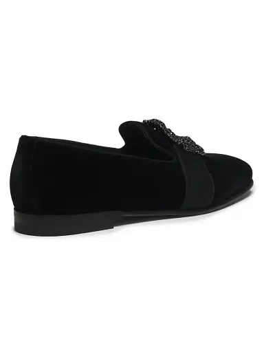 Manolo Blahnik Men's Carlton Crystal-Buckle Loafers - Jet Black Velvet - Size 10 | Thumbnail 3