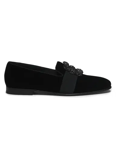 Manolo Blahnik Men's Carlton Crystal-Buckle Loafers - Jet Black Velvet - Size 10 | Thumbnail 1