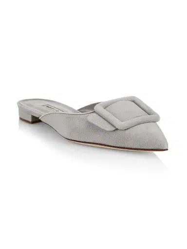 Manolo Blahnik Women's Maysale Suede Flats - Grey - Size 9 | Thumbnail 2