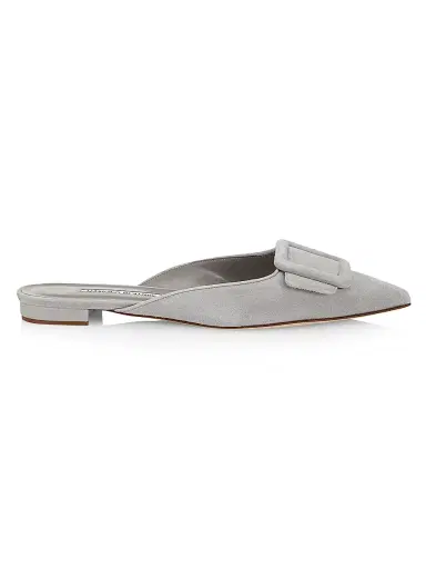 Manolo Blahnik Women's Maysale Suede Flats - Grey - Size 9 | Thumbnail 1