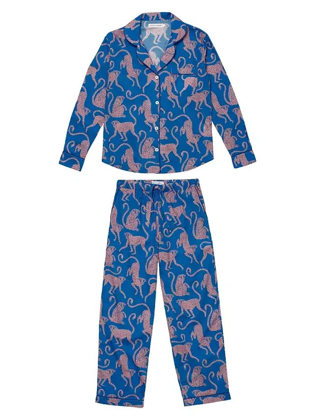 Desmond & Dempsey Women's Chango Print Pajama Set - Blue Pink - Size Large