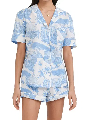 Desmond & Dempsey Women's 2-Piece Printed Cotton Short Pajama Set - Blue - Size Large | Thumbnail 2 Desmond & Dempsey Women's 2-Piece Printed Cotton Short Pajama Set - Blue - Size Large | Thumbnail 2