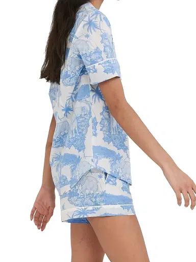 Desmond & Dempsey Women's 2-Piece Printed Cotton Short Pajama Set - Blue - Size Large | Thumbnail 4 Desmond & Dempsey Women's 2-Piece Printed Cotton Short Pajama Set - Blue - Size Large | Thumbnail 4