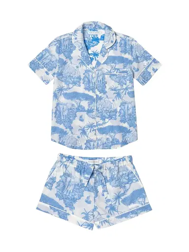 Desmond & Dempsey Women's 2-Piece Printed Cotton Short Pajama Set - Blue - Size Large | Thumbnail 1 Desmond & Dempsey Women's 2-Piece Printed Cotton Short Pajama Set - Blue - Size Large | Thumbnail 1