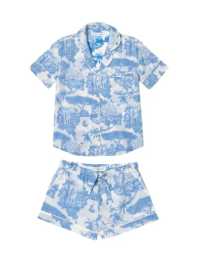 Women's 2-Piece Printed Cotton Short Pajama Set - Blue