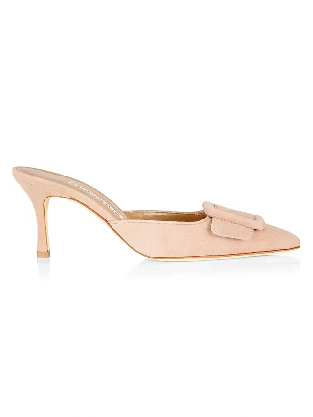Manolo Blahnik Women's Maysale 70MM Buckle Suede Mules - Beige
