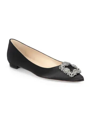 Manolo Blahnik Women's Hangisi 25MM Embellished Satin Flats - Black - Size 9 | Thumbnail 1 Manolo Blahnik Women's Hangisi 25MM Embellished Satin Flats - Black - Size 9 | Thumbnail 1
