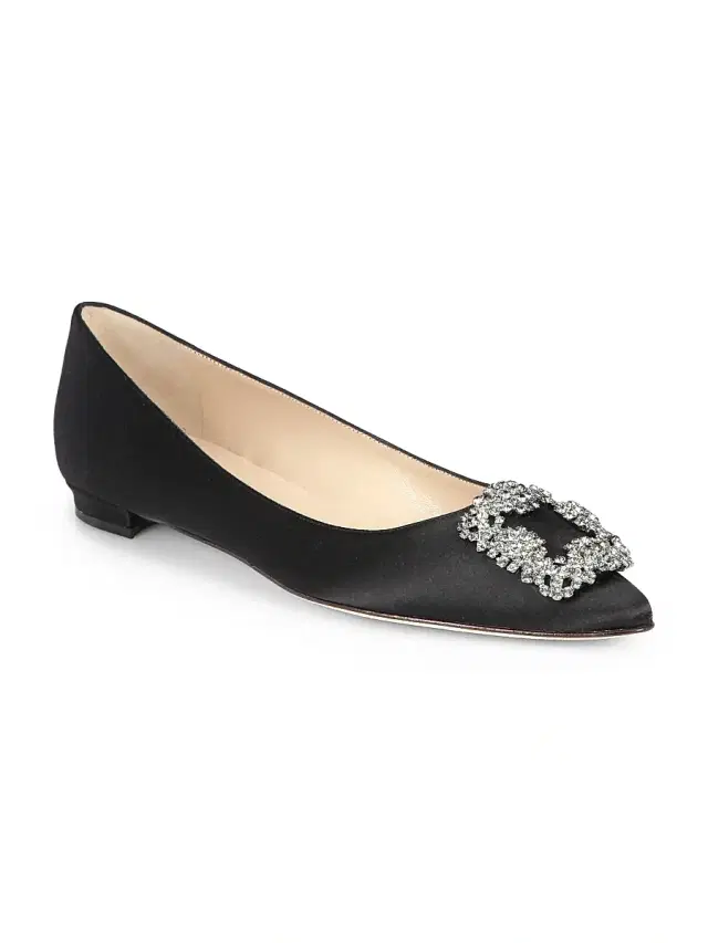 Manolo Blahnik Women's Hangisi 25MM Embellished Satin Flats - Black