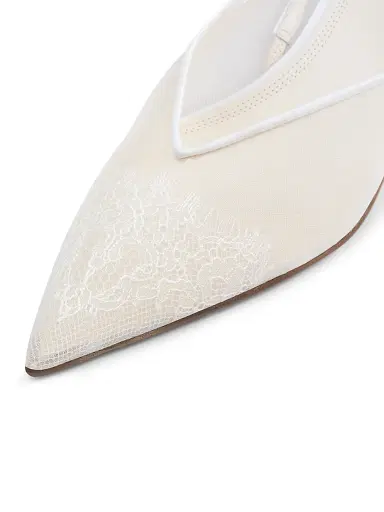 Neous Women's Irena Lace 40MM Slingback Kitten Heels - Cream | Thumbnail 3