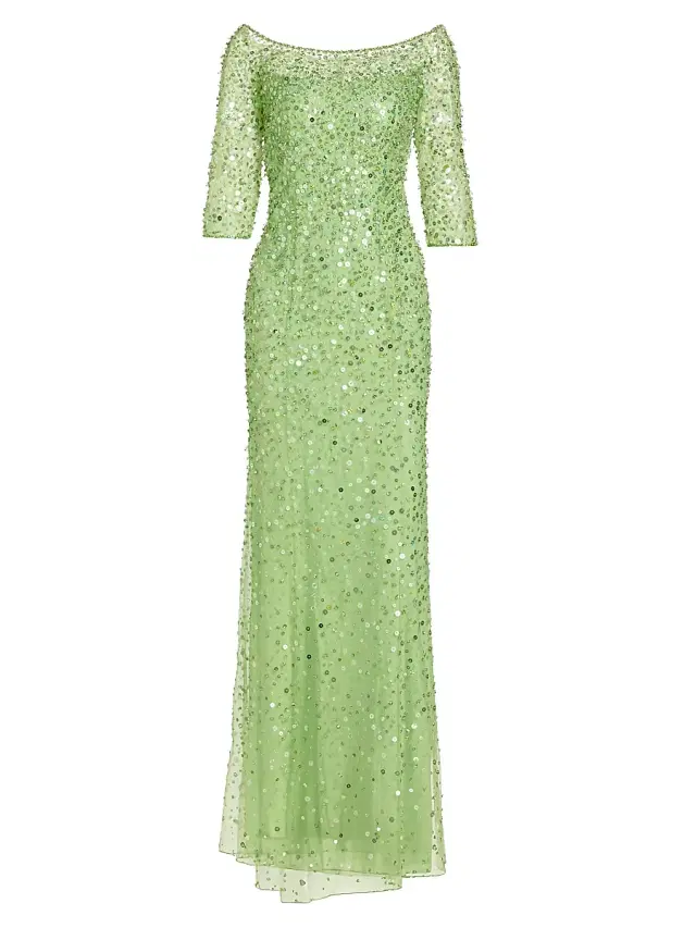 Women's Summer Party Lantana Beaded Gown - Parakeet