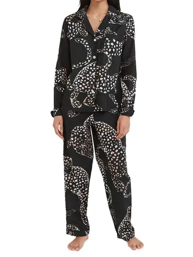 Desmond & Dempsey Women's Jaguar Print Cotton Pajama Set - Navy - Size XL | Thumbnail 2