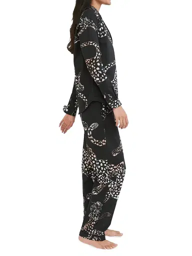 Desmond & Dempsey Women's Jaguar Print Cotton Pajama Set - Navy - Size XL | Thumbnail 3