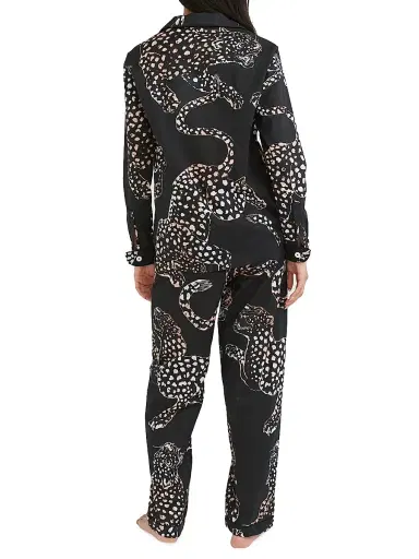 Desmond & Dempsey Women's Jaguar Print Cotton Pajama Set - Navy - Size XL | Thumbnail 4