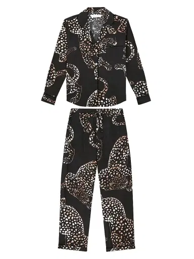 Desmond & Dempsey Women's Jaguar Print Cotton Pajama Set - Navy - Size XL | Thumbnail 1