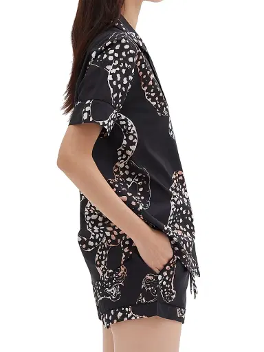 Desmond & Dempsey Women's Jaguar Print Cotton Short Pajama Set - Navy - Size XL | Thumbnail 4
