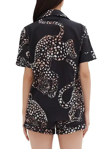 Desmond & Dempsey Women's Jaguar Print Cotton Short Pajama Set - Navy - Size XL | Thumbnail 5