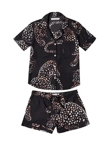 Desmond & Dempsey Women's Jaguar Print Cotton Short Pajama Set - Navy - Size XL | Thumbnail 1