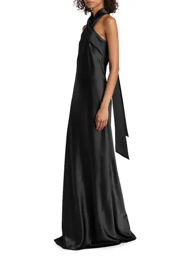 GALVAN LONDON Women's Pandora Satin Cross Halter Gown - Black - Size 14 | Thumbnail 2 GALVAN LONDON Women's Pandora Satin Cross Halter Gown - Black - Size 14 | Thumbnail 2