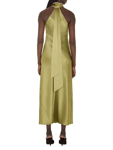 GALVAN LONDON Women's Pandora Satin Halterneck Midi-Dress - Olive - Size 10 | Thumbnail 4 GALVAN LONDON Women's Pandora Satin Halterneck Midi-Dress - Olive - Size 10 | Thumbnail 4