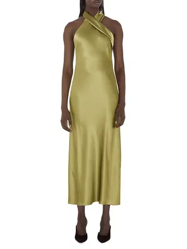 GALVAN LONDON Women's Pandora Satin Halterneck Midi-Dress - Olive - Size 10 | Thumbnail 1 GALVAN LONDON Women's Pandora Satin Halterneck Midi-Dress - Olive - Size 10 | Thumbnail 1
