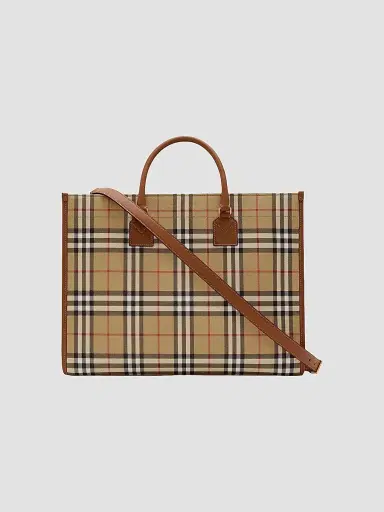 Burberry Women's Medium Freya Signature Check Tote Bag | Thumbnail 5 Burberry Women's Medium Freya Signature Check Tote Bag | Thumbnail 5