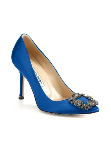 Manolo Blahnik Women's Hangisi 105MM Embellished Satin Pumps - Cobalt Blue - Size 5 | Thumbnail 1