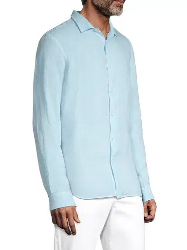Orlebar Brown Men's Giles Linen Shirt - Blue | Thumbnail 4 Orlebar Brown Men's Giles Linen Shirt - Blue | Thumbnail 4